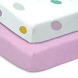 カラフルなシーフォームティール、イエロー、パープル、andピンクPolka Dot 2パックFittedベビーベッドシートセット