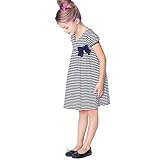 Domybest　子供服　ベビー服 女の子 ワンピース　チュニック　赤ちゃん　女児 スカート　子供服　サンドレス 半袖　蝶結び　ストライプ柄　可愛い ドレス ガールズ ワンピース 　レース　オレンジ　