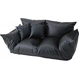 ●（Relax）レザー調カウチソファ（クッション付） ブラック（ＳＤ−００８２ＢＫ）/送料無料（代引不可）