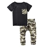 (ビッグエレファント) Big Elephant 子供服カモフラージュ柄上下セットアップ 半袖 tシャツ ズボン ベビー服男の子夏服 3-24ヶ月 K16 (3-6ヶ月, ブラック)