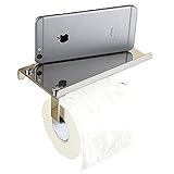 P6 ステンレス製 鏡面仕上げ ペーパーホルダー トイレットペーパーホルダー 棚付き トイレ キッチン タオルハンガー バスルーム (シルバー)