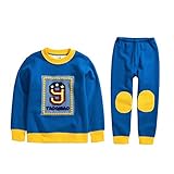 PANCY 子供服 長袖 ルームウェア 上下セット 秋冬 裏起毛 男の子 数字 アップリケ(90,ブルー)