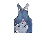 子供　ジャンパースカート　デニム　ワンピース　サロペット　ねこ柄　アップリケ付き (100)