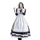 [SVNVIOZ] メイド服 ゴスロリ 可愛い ロリータ 仮装 正統 長袖 コスプレ ドレス ロング ワンピース 人気 ハロウィン パーティー イベント 演出服 蝶結ぶ カチューシャ 4点セット (XL)