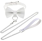 [DOKiDOKi] リボン付き首輪 + リード 人間用 コスプレ【白 ホワイト】 ご主人様 奴隷 猫 コスチューム SMグッズ 束縛具 手枷 手錠 コスプレ 首輪 調教 SMプレイ 拘束具 縛り キュート パンク チョーカー [並行輸入品]