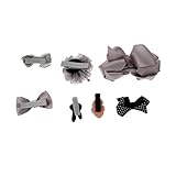 ノーブランド品 7個入り　リボン　赤ちゃん　ヘアクリップ　ヘアピン　クラウン　蝶結び　ヘアアクセサリ　髪飾り　髪留め　全5色選べる - グレー