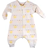 UEK 6重ガーゼ スリーパー パジャマ 袖外せる 2Way ベビー 寝袋 100％綿 長袖 通気 子供 赤ちゃん (L, クラウン柄)