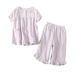 子どもパジャマ　綿100％　2重ガーゼ　ルームウェア半袖　前開き　上下2点セット　チェック柄　 女の子 ガールズ　ナイトウェア　部屋着　１４０　パープル