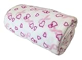 Breast Cancer Awareness Plush Throw Blanket White With Pink Hearts And Ribbons