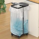 PRTONE ゴミ箱 45l ゴミ袋ホルダー キャスターと木製台座付き 高さ調整可 20L～90L袋対応 ふた付きごみ箱 取っ手付き ダストボックス 分別ごみ箱 ゴミ袋 スタンド 袋 かけるだけ ゴミ箱ホルダー おしゃれ スリム キッチン 台所 リビング オフィス 洗面所適用 ブラック