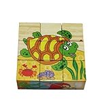 シンプルな木製Building Blocks for Infant and Toddle、9ピース海動物パズルブロック