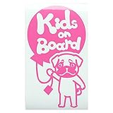 ピンク（桃色） 犬 パグ タッチ 風船 Kids on board キッズオンボード ステッカー 窓ガラス用シールタイプ 車 戌 干支 動物
