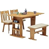 ダイニングセット 5点 【 ダイニングテーブル&amp;収納ラック&amp;ベンチ&amp;チェア2点 】 木製 ( 天然木 ) ナチュラル 大川家具