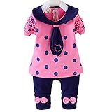 エフティーゾーン(Ftzone)2in1子供服ベビーの女の赤ちゃんの柔らかい綿のティー長袖Tシャツ+ロングパンツセット(3-9ヶ月, 赤)