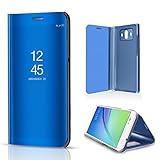 Huawei P10 Lite Shell, Translucent Window View Flip Wallet Stand Cover, Shiny Plating Make Up Mirror