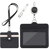 IDカードホルダー - 横型&縦型 IDカードケース ネームホルダー 両面用 名札 パスケース 胸ポケットクリップ&伸縮リール式 クリップストラップ付き（横型ブラック）