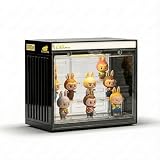 KINKILIVINGフィギュアケース コレクションケース アクリル 卓上 透明収納 【LEDライト付/電池式】 【マグネット扉】 【スタッキング可】 3層 取り外し可能 30x17x26cm コンテナ型 防塵 組立簡単 DIYステッカー付 展示ケース
