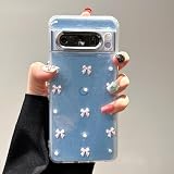QLTYPRI Google Pixel 7a 用 ケース クリア ピンク ミニリボン おしゃれ 韓国 透明 可愛い 耐衝撃 スマホケース 立体 りぼん装飾 きらきら ピクセル 7A ケース 対応、ピンク