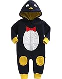 [Vaenait Baby]100%綿ベビー服ロンパースつなぎ肌着カバーオールフード付きHoody Tie Penguin L