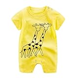 Aliciga ロンパース 新生児 子供服 男の子 女の子 かわいい 動物 レターロンパー カートゥーン 無地 綿 ペンギン キリン 乳牛 プリント Oネック 半袖 コットン ベビー服 (12-18M