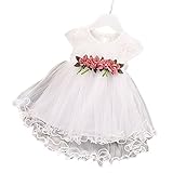 Liebeye 女の子プリンセスドレス　ノースリーブ　ウエストフラワー　ふわふわ　ギフト　ファッショナブル　ラウンドカラー　レース　ドレス　スカート ホワイト 80cm