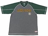 MLB Oakland AthleticsメンズFine GaugeメッシュVネックラグランシャツ L グリーン