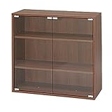 アイリスオーヤマ ガラスキャビネット 幅75×奥行29.1×高さ75cm ウォールナットブラウン MOJ-75GR