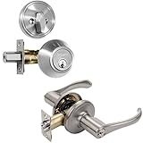 Dynastyハードウェアv-cp-vai-us15、VailフロントドアエントリレバーLockset and Single円柱デッドボルト組み合わせセット、サテンニッケル