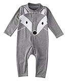 ベビー服　男の子 女の子 ユニセックス 長袖フォックス プリント ロンパース (100(18-24M), グレー)