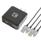 USB 充電器 2ポート 急速 スマホ 充電器 急速充電 ACアダプター 薄型 3.4A スマートIC搭載 2台同時充電 USB Type-C ケーブル microUSB ケーブル 2本付属セット Android/Xperia XZ/Galaxy s9/Galaxy s9+/HUAWEI P20 Pro/AQUOS R2/arrows Be/iQOS/アイコス 各種対応 (ブラック)
