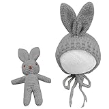 うさぎ＆ニット帽セット 新生児＆３-４か月〈Lollypops!!!オリジナル〉≪ 新生児 フォト ニューボーン フォト Newborn スタジオ 撮影 小物 衣装 ≫(グレー,新生児サイズ) [並行