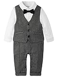 (ラボーグ) La Vogue 子供服 フォーマル スーツ ベビー ロンパース 長袖 ベスト 帽子 3点セット カバーオール 正装 赤ちゃん 男の子 結婚式 お宮参り グレー 70