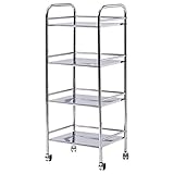 【使いやすさ抜群！場所を選ばすマルチに使える4段スチールラック】 コンパクトで高さもあり使いやすい クロムメッキで錆びにくい キャスター付きで移動も可能 (クロム色)