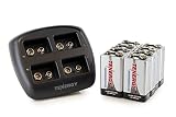 Combo: Tenergy TN294 4-Bay 9V Li-ion Battery Charger + 8pcs 9V 600mAh Li-ion Rechargeable Battery [並