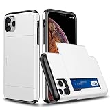【SUMart】iPhone 12 用 ケース iPhone 12 Pro 用 ケース カード収納 スライド式 カードホルダー 耐衝撃 デュアルレイヤー ハイブリッド ウォレットケース ハード カバー (iPhone 12/12Pro 6.1インチ, ホワイト)