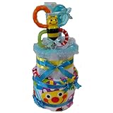 おむつケーキ【3段】メリーズSサイズ使用sassy歯固め＆タオル付き サッシー 出産祝い男の子用オムツケーキ