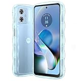 Motorola Moto G64Y 5G/G64 5G 用ケース かわいい クリア ウェーブ おしゃれ TPU+PC 韓国 可愛い スマホケース 人気 シンプル 滑り止め 耐衝撃 指紋防止 レンズ保護 ストラップホール付き ，モトローラ モト G64Y 5G シリーズの携帯カバー 透明 ブルー