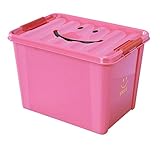 スマイルボックス Lサイズ(ピンク) ふた付き収納 子供部屋 スタッキング可能 整理整頓 持ち手つき 持ち運び便利 カラフル かわいい 絵本収納 おもちゃを片づけ