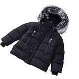 vivisclassic 子供服　防寒　暖かいコート　キッズ衣装　ベビー冬服　綿服　厚手　幼児赤ちゃん上着　帽子付き 　女の子　男の子上着　6サイズ　2色可能 (120cm, ブラック)