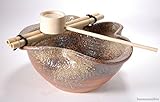 火色古信楽つくばい（竹40cm）　 （信楽焼・陶器・蹲い・つくばい・手水鉢・手洗い鉢・日本庭園・インテリア・水琴窟・竹・柄杓・H）*　※幸せを呼ぶ幸運の黄色「風の水琴工房オリジナルキーホルダー」付きセ