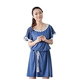 Lecpra (レクプラ) 授乳口付 ワンピース マタニティ 授乳服 ブルー ( M L ) 半袖 (M)