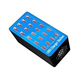 USB 充電器ステーション 20 ポート 100W 複数の充電ステーション マルチポート 充電器 スマートフォン、タブレット、USB デバイスの充電 安全で効率的(Blue)