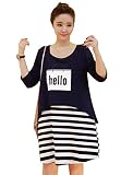 Easycos マタニティウェア 妊婦服 レディース ボーダー ワンピース ブラック ファション 半袖 夏着 コットン フリー ゆったり ふわふわ オシャレ パジャマ 肌に優しい　 (XXL)