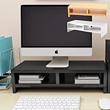 Bonarca モニター台 卓上 2段 幅 50cm 収納 付き パソコン台 机上台 デスクトップ ディスプレイ 台 スタンド 黒 白 木 ブラック ホワイト ナチュラル ウッド おしゃれ かわいい シンプル 仕切り 50×20×13cm (ブラック)