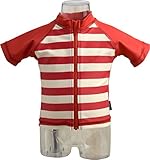 Anna Nicola(アンナニコラ) ボーダー柄 半袖ラッシュガードベビー水着 日本製 (90cm, レッド)