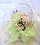 ドーム入りアレンジ芽ホワイト&ミントのバラ プリザーブドフラワー