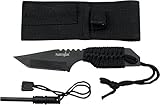 Survivor HK-106320B Fixed Blade Outdoor Knife, Black Tanto Blade, Black Cord-Wrapped Handle, 7-Inch 