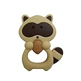 Mamimami Home 歯固め ラクーン シリコーン製　おしゃれ噛の玩具　知育玩具 カミカミ　新生児贈り物　柔らかい 持ちやすい 4色選択可能 95*71*11 mm 1個 ベージュ 「FDA認可