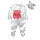 Muxika Toddler幼児Baby Girl Boy Cartoon Catロンパースジャンプスーツ帽子服装セット カラー: グレー