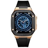 diosbras アップルウォッチ用 ケース for Apple Watch用 バンド カバー ステンレス ケース ラバー ベルト 41mm 一体型 Series 9/SE/8/7/6/5/4/3/2/1に対応 (ブラック＆ローズゴールド/ラバー/41mm)